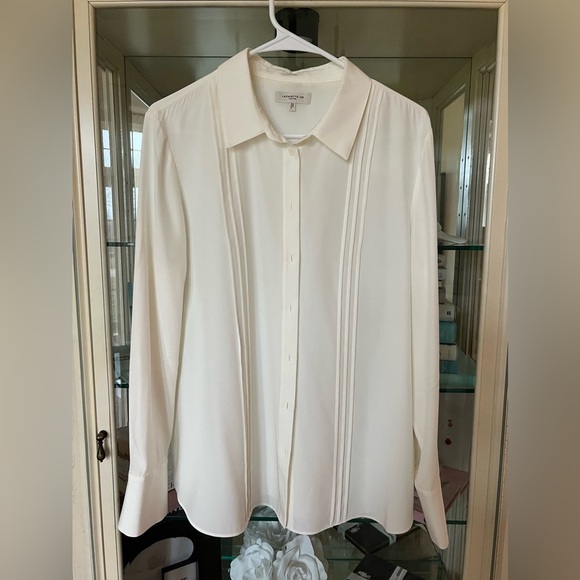 Lafayette 148 New York Tops - NWOT Lafayette 148 Cloud (Ivory) Front Pleat Silk Button Down Blouse Size L